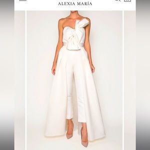 NWT ALEXIA MARIA Silk faille twisted bow jumpsuit with convertible skirt Ivory
